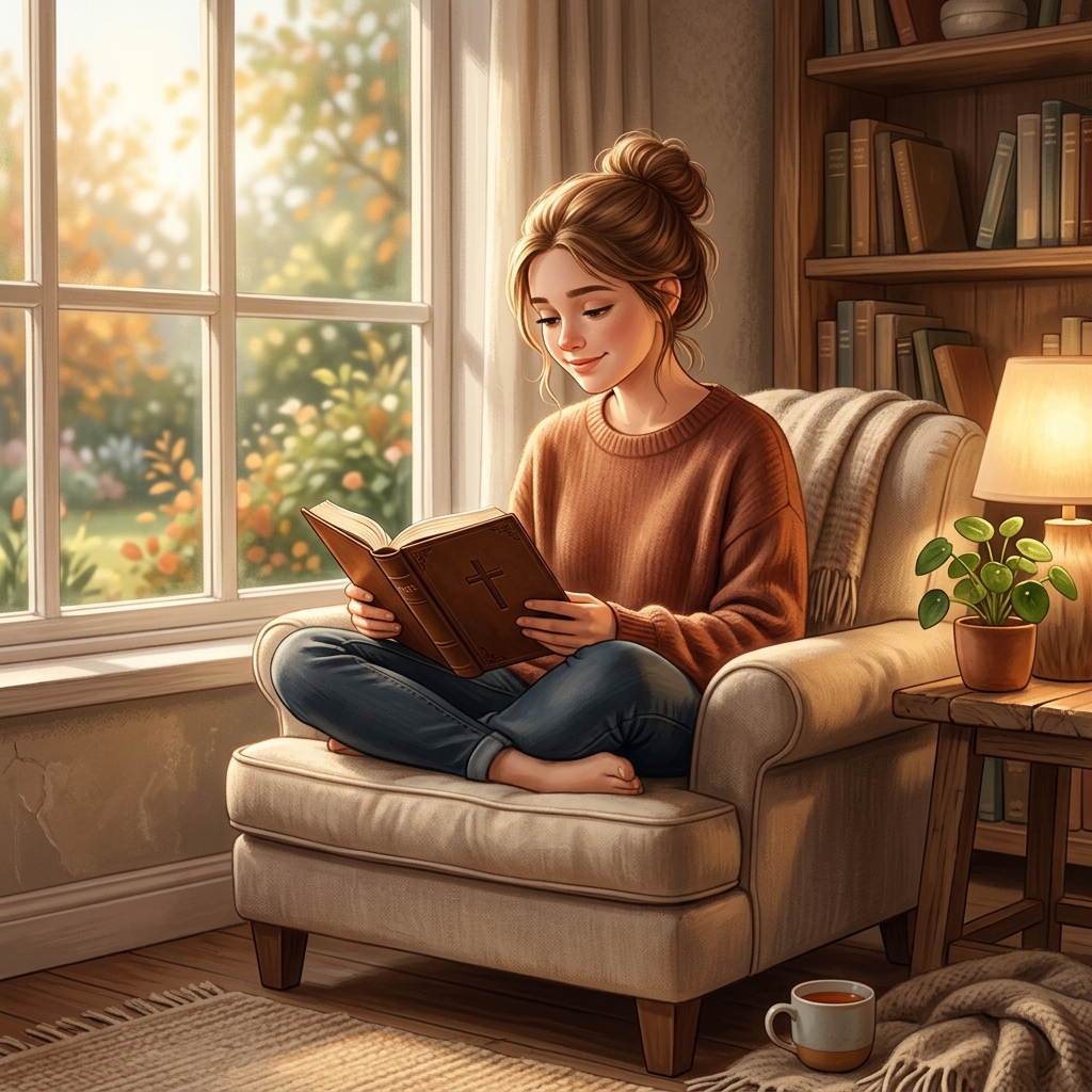 Teen reading Bible